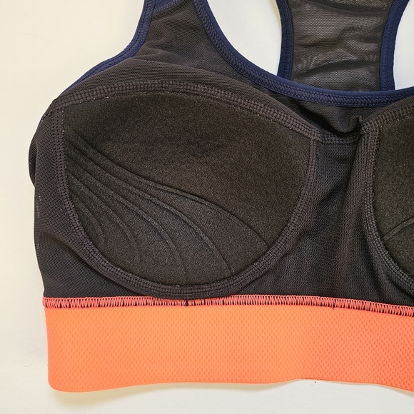 👍Navy blue and orange band mesh back training sports bra size S US - Picture 4 of 5